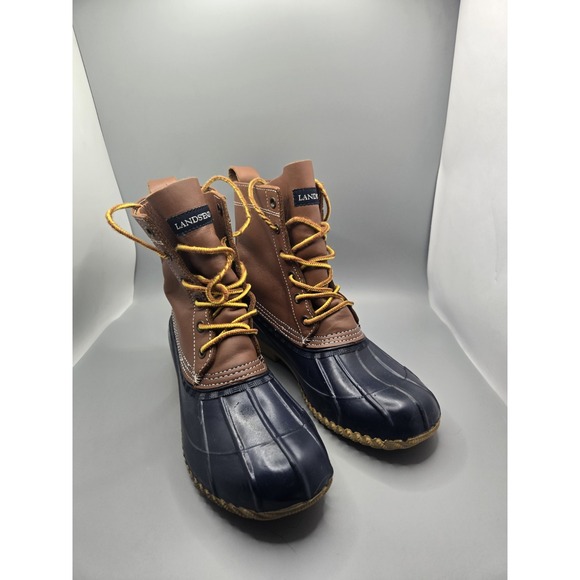 Lands' End Shoes - Lands End Duck Boots Women Size 6B Leather Flannel 519244 Lined Lace Up Rain EXC